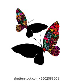 Butterfly from small flowers. hand drawing. Not AI. Vector illustration.