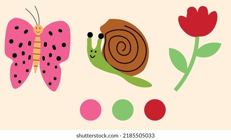 butterfly snail and flower colorful 