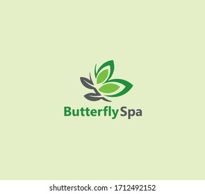Butterfly Spa, Yoga and relax concept Logo, Vector Green and Gray 