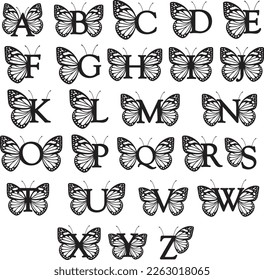 Butterfly split monogram frame. Clipart image