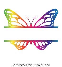 Butterfly split monogram frame rainbow. Clipart image