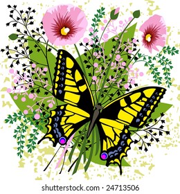 Butterfly and spring flowers