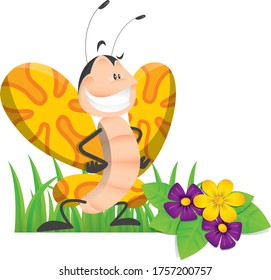 Mariposa de pie sobre el césped