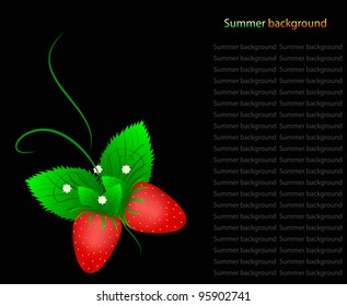 The butterfly from a strawberry, green leaflets with white flower
