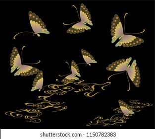 Butterfly in stream Pattern In Vector.