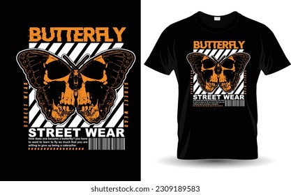 Butterfly Streetwear skull T-shirt design