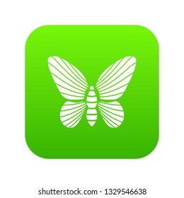 Butterfly with striped pattern on wings icon green vector isolated on white background