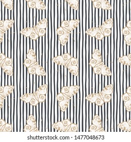Butterfly and stripes. Vector illustration of seamless pattern. 