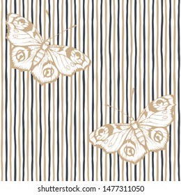 Butterfly and stripes. Vector illustration of seamless pattern. 