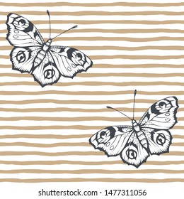 Butterfly and stripes. Vector illustration of seamless pattern. 