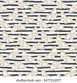 Butterfly and stripes. Vector illustration of seamless pattern. 