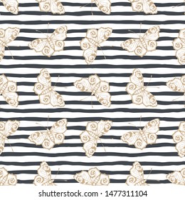 Butterfly and stripes. Vector illustration of seamless pattern. 