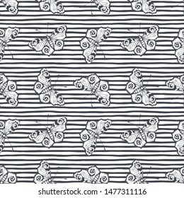 Butterfly and stripes. Vector illustration of seamless pattern. 
