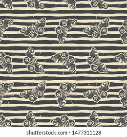 Butterfly and stripes. Vector illustration of seamless pattern. 
