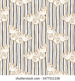 Butterfly and stripes. Vector illustration of seamless pattern. 