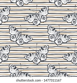 Butterfly and stripes. Vector illustration of seamless pattern. 