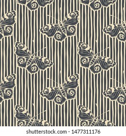 Butterfly and stripes. Vector illustration of seamless pattern. 