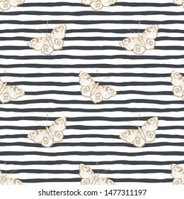 Butterfly and stripes. Vector illustration of seamless pattern. 