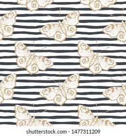 Butterfly and stripes. Vector illustration of seamless pattern. 