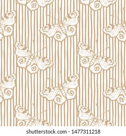 Butterfly and stripes. Vector illustration of seamless pattern. 