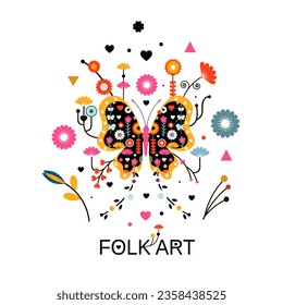 Butterfly in the style of folk art. Isolate on a white background. Vector illustration