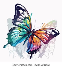 Butterfly stylized, rainbow colorized, saturated colors, sketch, white background