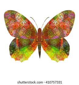 Butterfly with stylized unique pattern isolated on white background.
