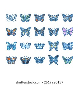 butterfly summer spring insect doodle icons set vector. nature art, fly colorful, natural beautiful, beauty decoration, style animal, wing butterfly summer spring insect sketch hand drawn