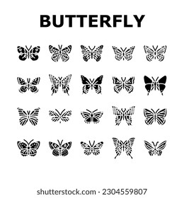butterfly summer spring insect icons set vector. nature art, fly colorful, natural beautiful, beauty decoration, style animal, wing butterfly summer spring insect glyph pictogram Illustrations