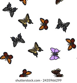 butterfly summer spring insect vector seamless pattern thin line illustration