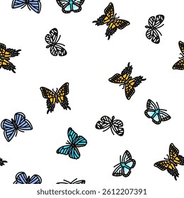 butterfly summer spring insect vector seamless pattern thin line illustration