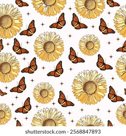 Butterfly sun flower pattern interconnected vector file