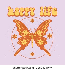 Butterfly sun flower with slogan happy life