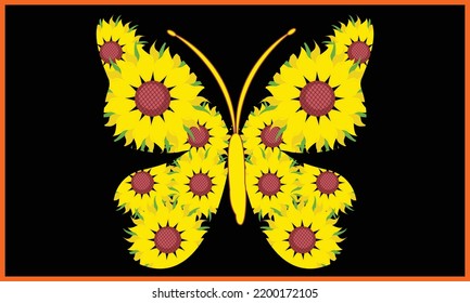 Butterfly Sunflower SVG Printable Vector Illustration.