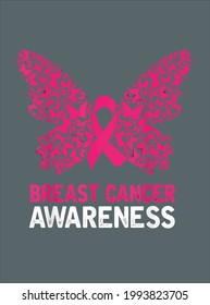 Butterfly Support Ribbon Breast Cancer Awareness design vector illustration for use in design and print poster canvas