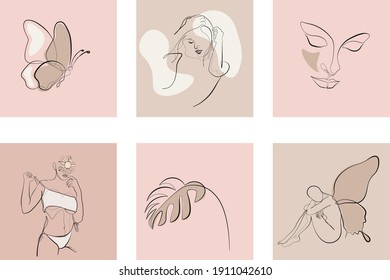 Schmetterling Surreal Faces Kontinuierliche Linie, Zeichnung von Gesichtern und Frisur, Mode-Konzept, Frau Schönheit minimalistisch, Vektorgrafik ziemlich sexy. Zeitgenössisches Porträt