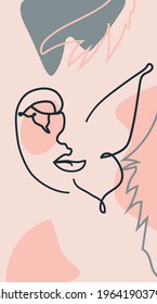 butterfly Surreal Faces Continuous line, faces and hairstyle, fashion concept, woman beauty minimalist, illustration pretty sexy. Contemporary portrait