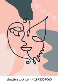 butterfly Surreal Faces Continuous line, faces and hairstyle, fashion concept, woman beauty minimalist, illustration pretty sexy. Contemporary portrait