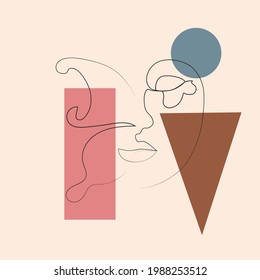 butterfly Surreal Faces Continuous line, drawing of set faces and hairstyle, fashion concept, woman beauty minimalist, illustration pretty sexy. Contemporary portrait