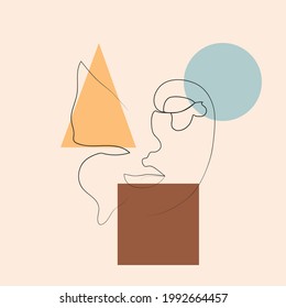 butterfly Surreal Faces Continuous line, drawing of set faces and hairstyle, fashion concept, woman beauty minimalist, illustration pretty sexy. Contemporary portrait