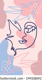 butterfly Surreal Faces Continuous line, faces and hairstyle, fashion concept, woman beauty minimalist, illustration pretty sexy. Contemporary portrait