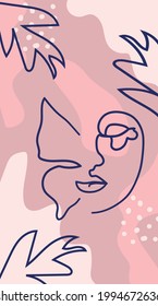 mariposa Rostros surrealistas línea continua, caras y peinado, concepto de moda, mujer belleza minimalista, ilustración bastante sexy. Retrato contemporáneo