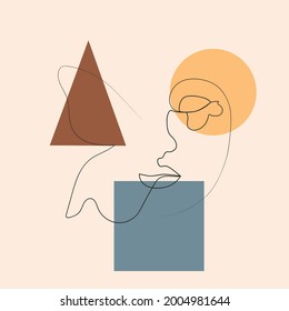 butterfly Surreal Faces Continuous line, drawing of set faces and hairstyle, fashion concept, woman beauty minimalist, illustration pretty sexy. Contemporary portrait