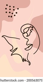 mariposa Rostros surrealistas línea continua, caras y peinado, concepto de moda, mujer belleza minimalista, ilustración bastante sexy. Retrato contemporáneo
