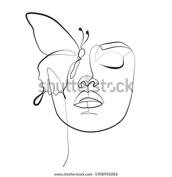 butterfly surreal faces Continuous line,\
drawing of set faces and hairstyles, fashion concept, woman\'s\
beauty, minimalist, pretty sexy. Yourself self\
care