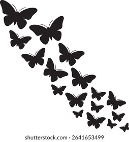 Butterfly Swarm Vector Silhouettes Flying Insects