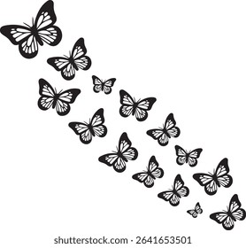 Butterfly Swarm Vector Silhouettes Flying Insects