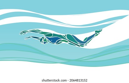 Butterfly Swimmer Color Silhouette. Sport swimming athlete