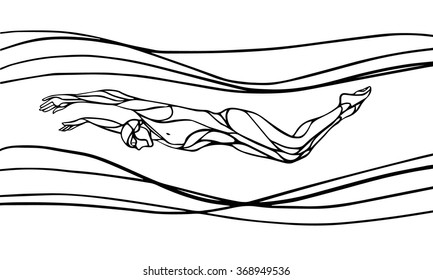 Butterfly Swimmer Silhouette. Sport swimming
