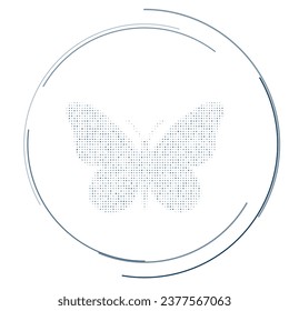The butterfly symbol filled with dark blue dots. Pointillism style. Vector illustration on white background